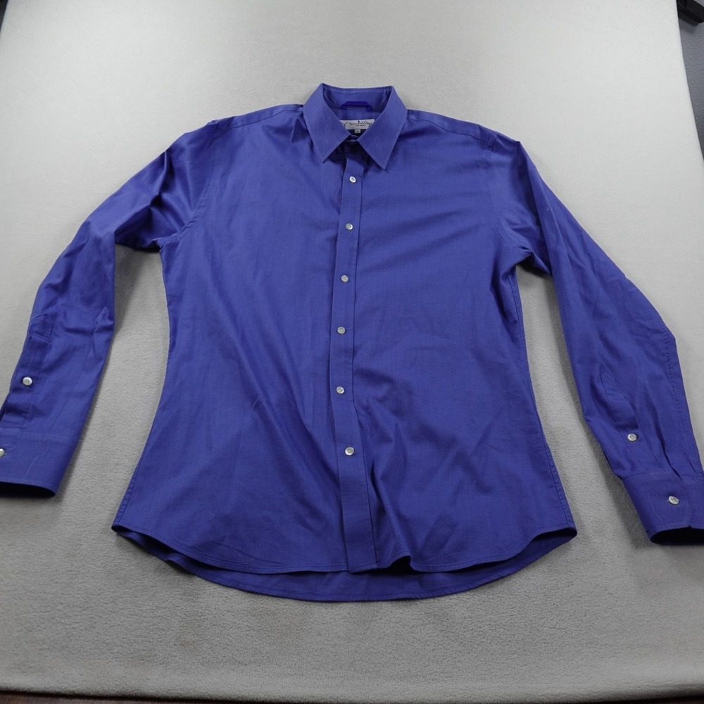 Teddy Stratford Dress Shirt Mens 4 Blue Long Sleeve Button Up Cotton Zipper